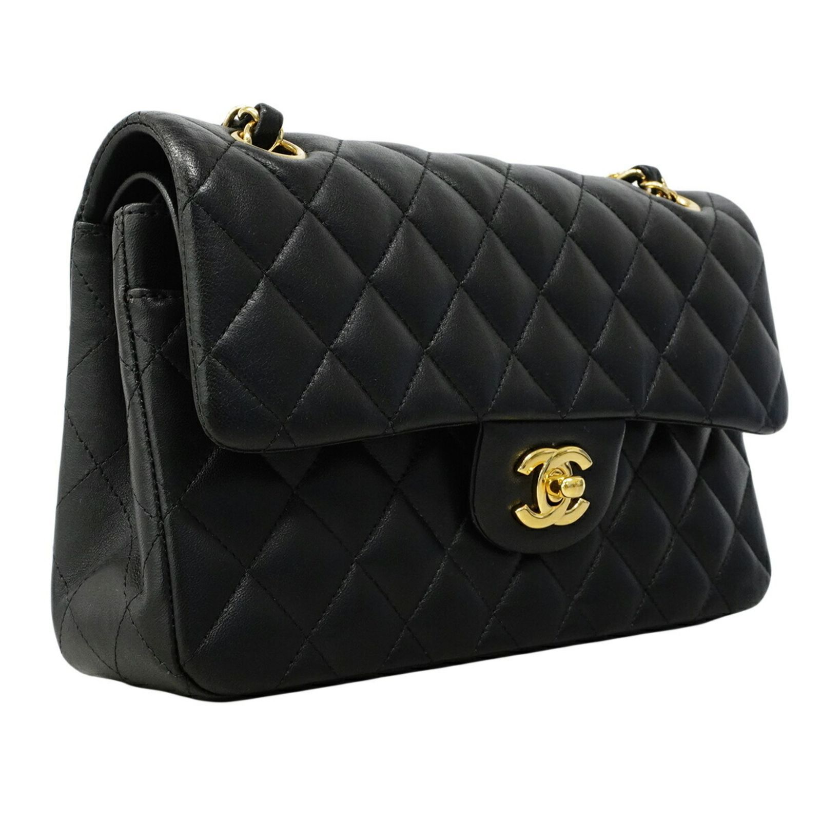 シャネル(Chanel) シャネル ショルダーバッグ マトラッセ Wフラップ Wチェーン ラムスキン ブラック レディース