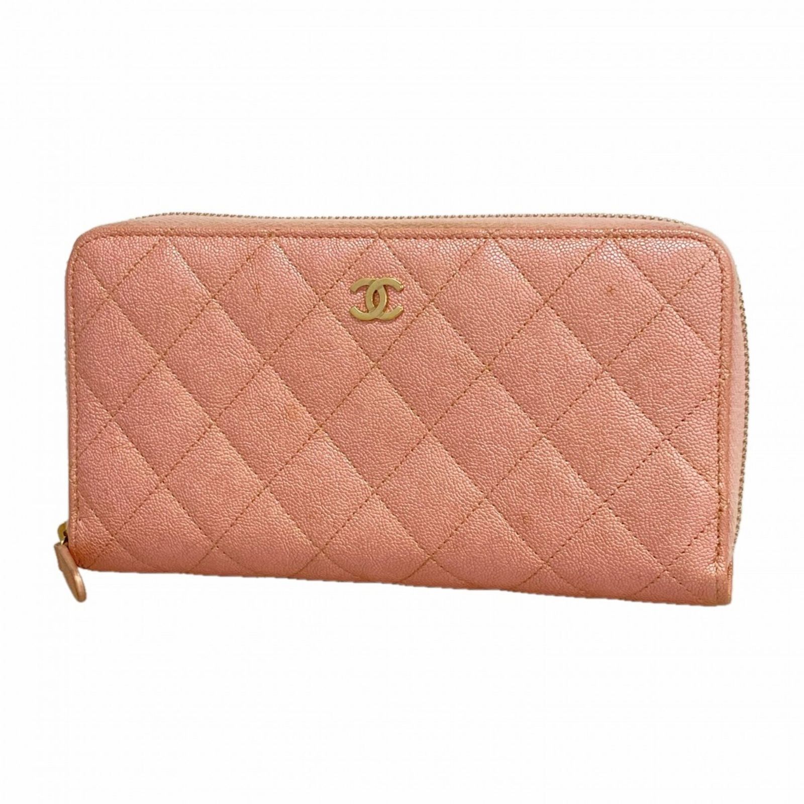 シャネル(Chanel) シャネル 長財布 マトラッセ キャビアスキン ピンク シャンパンレディース