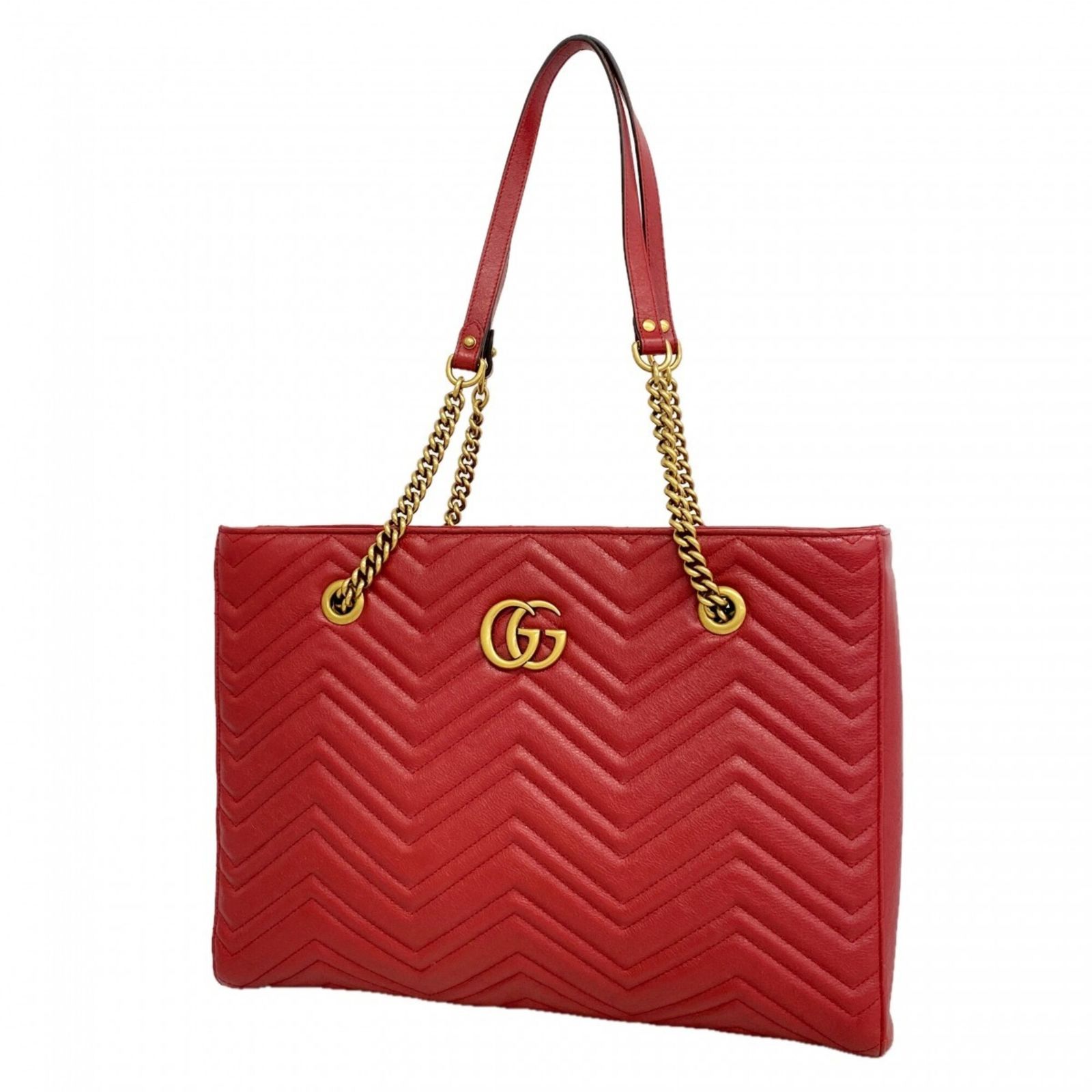 グッチ(Gucci) グッチ トートバッグ・チェーントート GGマーモント 524578 レザー レッド レディース