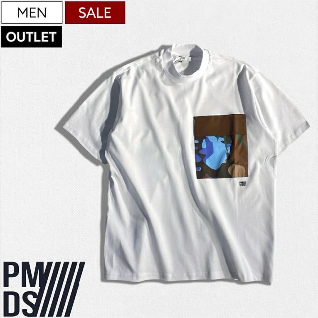 【OUTLET】【定価19,800円(税込)】PREMIUM MOOD DENIM SUPERIOR -PMDS- ピーエムディーエス カモフラ柄ポケットで大人のラグジュアリーカジュアルを演出するブランドロゴ付き セミモックネック Tシャツ ティーシャツ 31