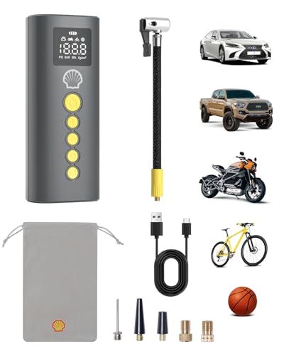 【新品】Shell シェル 電動空気入れ 6000mAh 大容量バッテリー 最大圧力150PSI 自転車 空気入れ バイク 車 用 エアコンプレッサー 小型 Type-C 充電式 コードレス 自動停止 低騒音 仏/英/米式バルブ対応 SOS/ 92ce926a