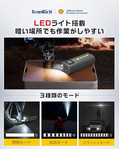 【新品】Shell シェル 電動空気入れ 6000mAh 大容量バッテリー 最大圧力150PSI 自転車 空気入れ バイク 車 用 エアコンプレッサー 小型 Type-C 充電式 コードレス 自動停止 低騒音 仏/英/米式バルブ対応 SOS/ 92ce926a