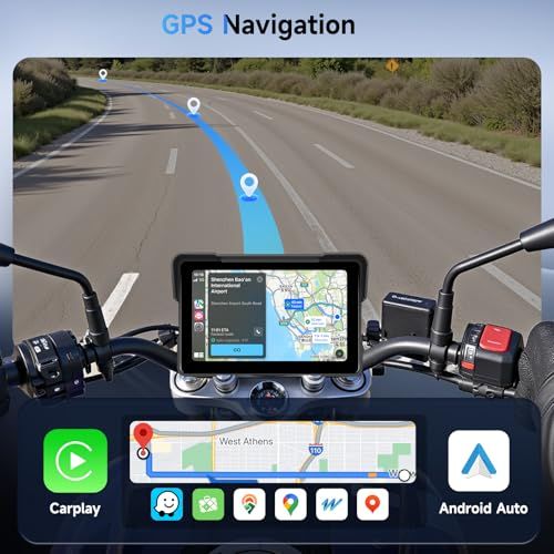 【新品】バイク モニター carplayワイヤレスCarPlay＆アンドロイドオート、Carplay GPSナビゲーション、AirPlayアンドロイドキャストBluetooth EQと7インチHD防水タッチスクリーンオートバイのためのポータブ 846483db