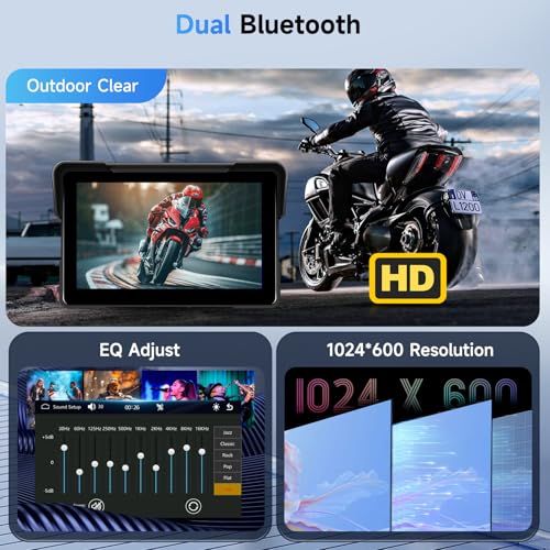【新品】バイク モニター carplayワイヤレスCarPlay＆アンドロイドオート、Carplay GPSナビゲーション、AirPlayアンドロイドキャストBluetooth EQと7インチHD防水タッチスクリーンオートバイのためのポータブ 846483db