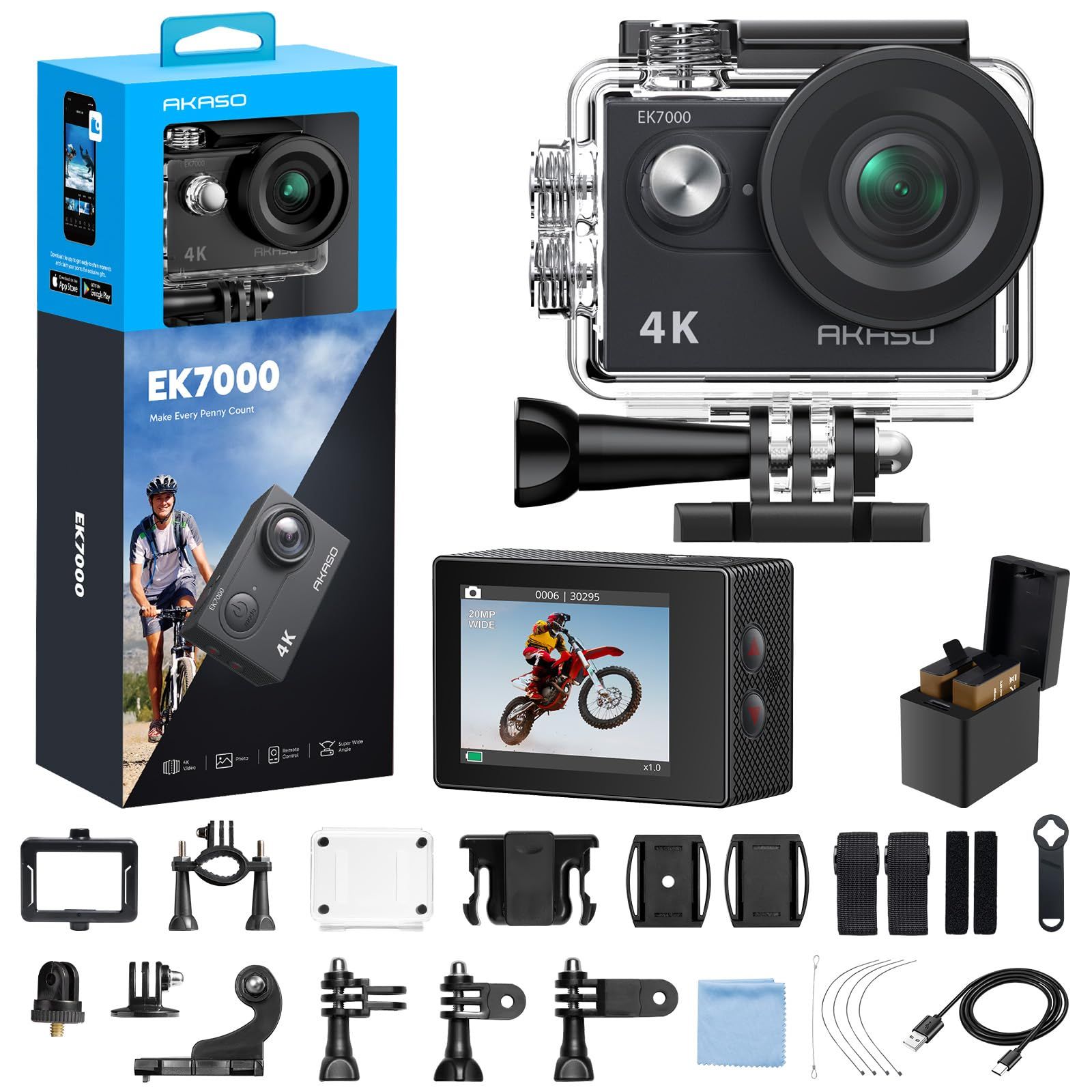 【新品】AKASO アクションカメラ EK7000 4K30FPS 20MP 水中カメラ WiFi搭載 外部マイク対応 40M防水 170度広角レンズ 1050mAhバッテリー2個付き アクションカム ウェアラブルカメラ リモコン付き 豊富な 84096b43 【新品】AKASO アクションカメラ EK7000 4K30FPS 20MP 水中カメラ WiFi搭載 外部マイク対応 40M防水 170度広角レンズ 1050mAhバッテリー2個付き アクションカム ウェアラブルカメラ リモコン付き 豊富な 84096b43
