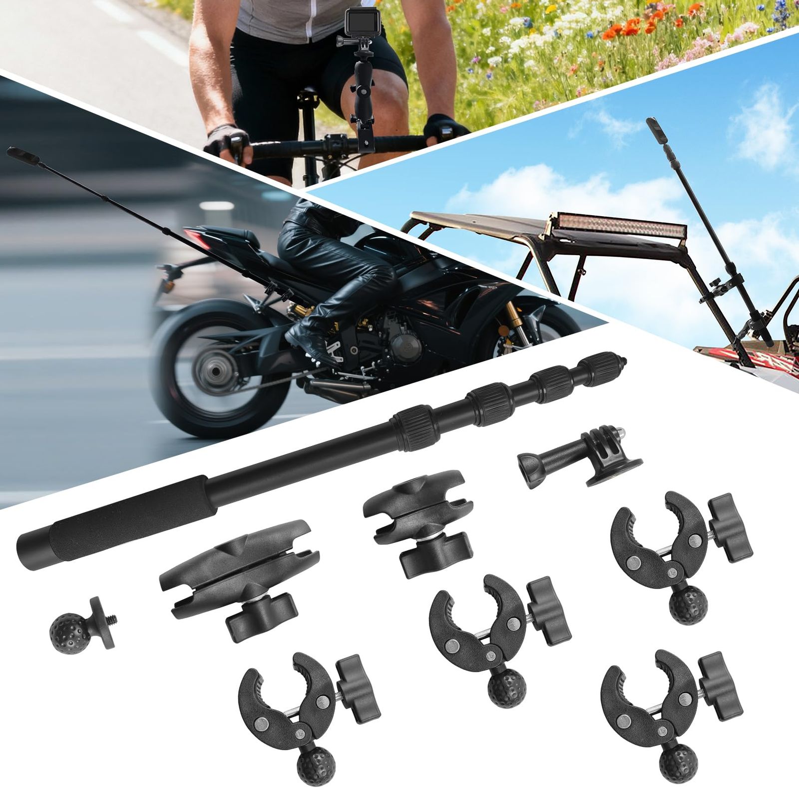 【新品】バイク アクション カメラ マウント ロッド オートバイ ウェアラブルカメラ バイク用 カメラ固定用 アルミ製 アクションロッド a683e261