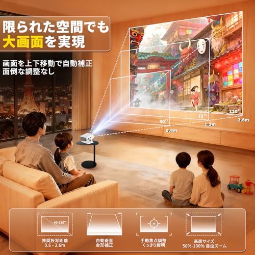 【新品】プロジェクター 家庭用 超小型【2026最新?360°回転?Android TV14.0】 HDMIケーブル＆スクリーン付き 超短焦点 自動台形補正 天井投影 ポータブル 4K対応 WiFi 6 Bluetooth 5.4 ホームプロ 26fd8ec6