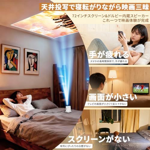 【新品】プロジェクター 家庭用 超小型【2026最新?360°回転?Android TV14.0】 HDMIケーブル＆スクリーン付き 超短焦点 自動台形補正 天井投影 ポータブル 4K対応 WiFi 6 Bluetooth 5.4 ホームプロ 26fd8ec6