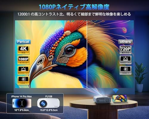 【新品】【2027技術革新版先行発売&明るさプラス＆超小型】 プロジェクター 小型 高輝度30000LM 家庭用 1080P 5GWiFi&Bluetooth5.3 短距離投影 4K対応 300インチ大画面 ホームプロジェクター 天井投影 H d67016a8