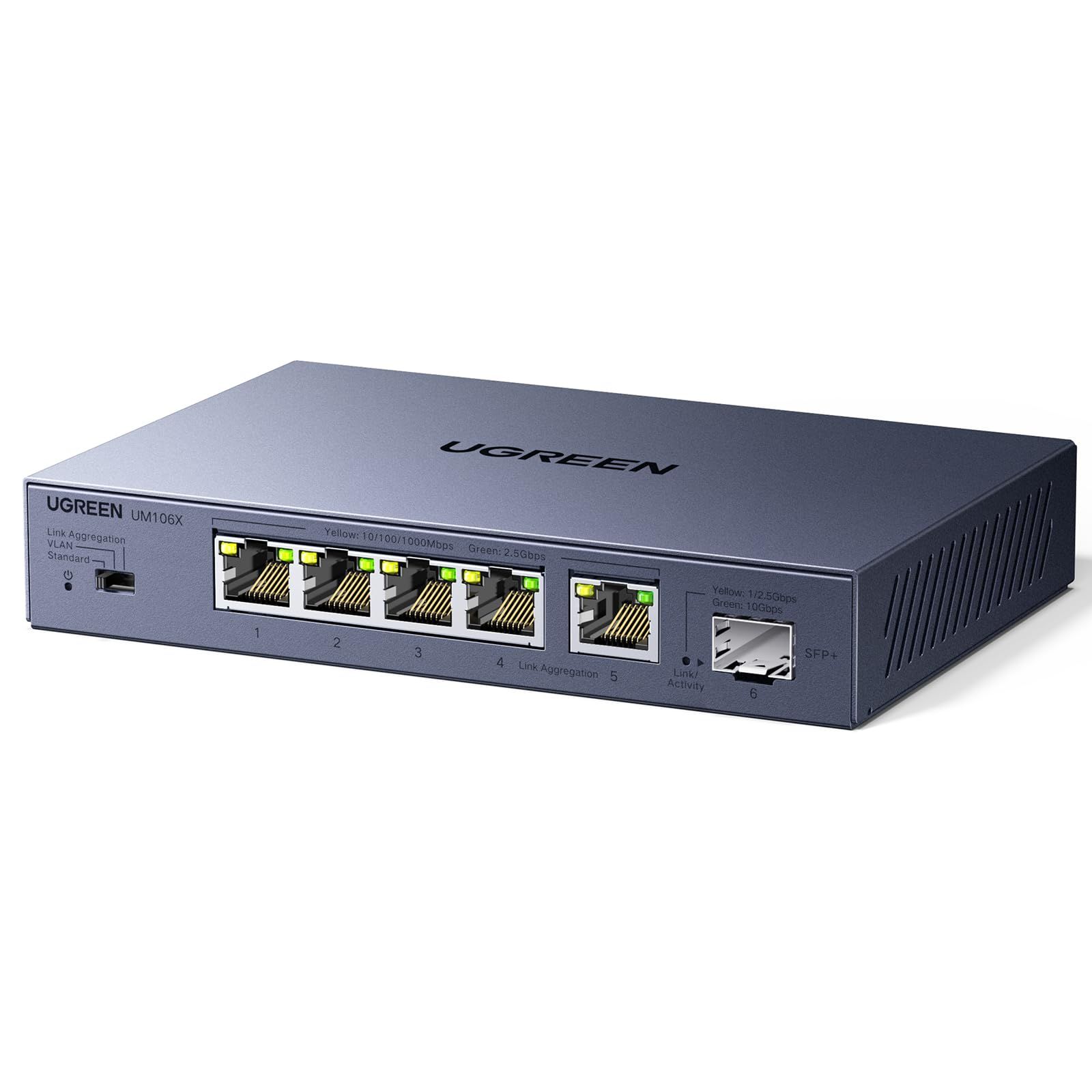 【新品】UGREEN スイッチングハブ 2.5Gbps 金属筐体 6ポート（5x2.5G RJ45と1x10G SFP+） Giga対応 10/100/1000/2500Mbps ギガビット lanケーブル ハブ lan 分配器 壁掛け対応 99641442