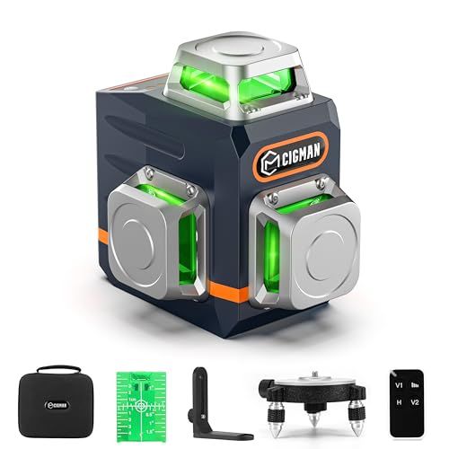 【新品】CIGMAN 3Dレーザー墨出し器 マイベスト レーザー墨出し器部門1（2025年12月度） リモコン 3×360°グリーンレーザー 30m作業範囲 磁気回転スタンド付き 小型12ライン IP54防塵防水 Type-C充電 cc7d2efa