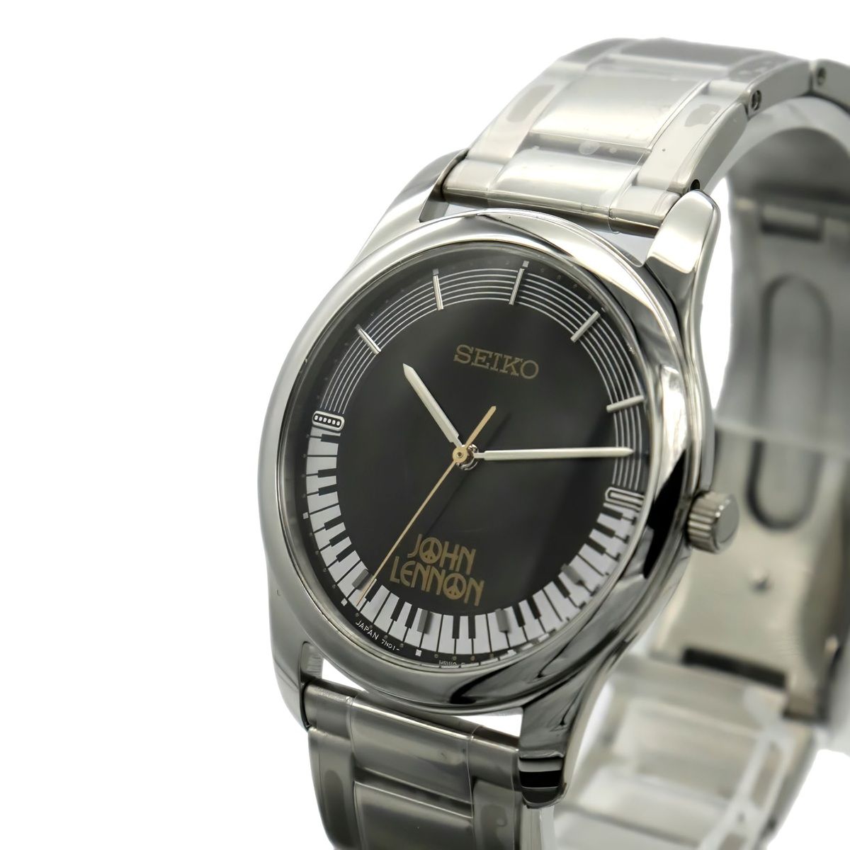 未使用 SEIKO セイコー ジョン レノン 生誕85周年記念 腕時計 クォーツ SS ブラック メンズ