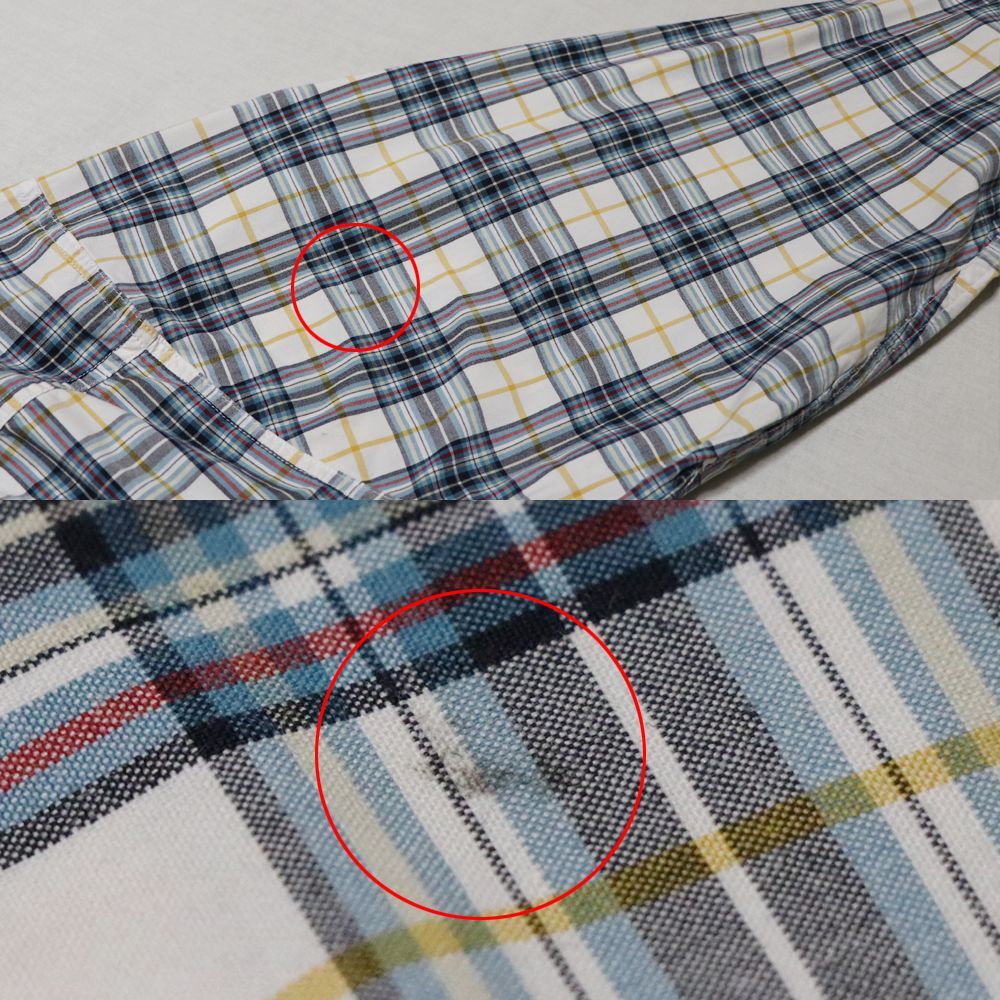 【カーハート】シャツ メンズ 2XLT 3XL 白 青 黄 マドラスチェック 2003年製 レザーパッチ 超オーバーサイズ 長袖 少々汚れありUSED品 アメリカ古着