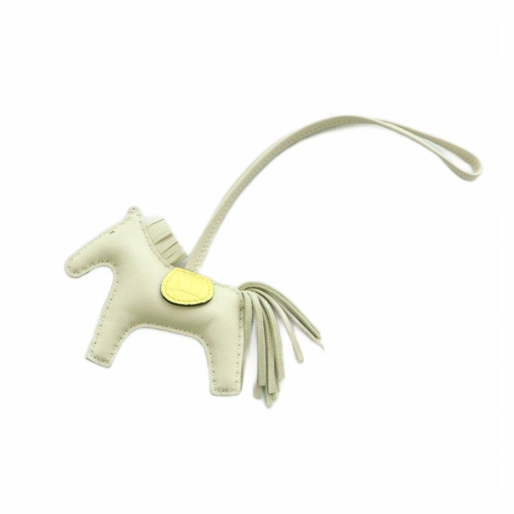エルメス HERMES ロデオPM U刻印 バッグチャーム レザー 馬モチーフ オフホワイト 黄色 イエロー /MI ■OS ■OH