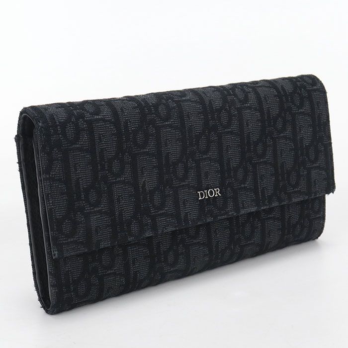 DIOR ディオール ロング　フラップウォレット ディオールオブリーク 長財布二折 ジャガード【中古】 メンズ