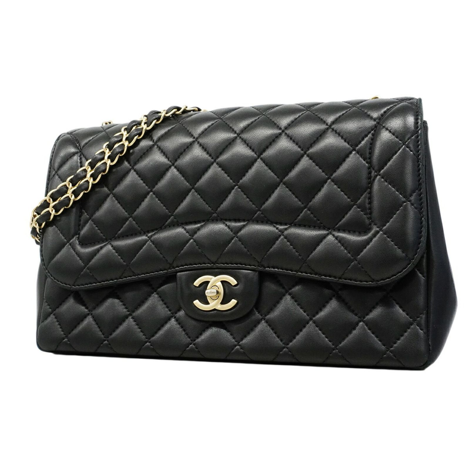 シャネル(Chanel) シャネル ショルダーバッグ デカマトラッセ Wチェーン ラムスキン ブラック シャンパンレディース