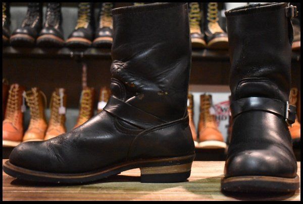 【9.5D 中古 PT91プリント】レッドウィング 2268 エンジニア 黒 ブラッククローム スチールトゥ ブーツ redwing HOPESMORE 【GF118】