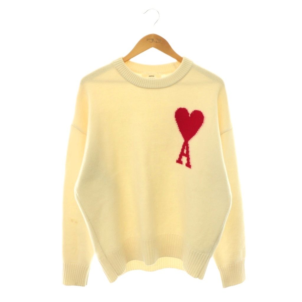 アミパリス ami paris ハートロゴ クルーネックセーター ニット 長袖 ウール S アイボリー UKS002.018 /NR ■OS