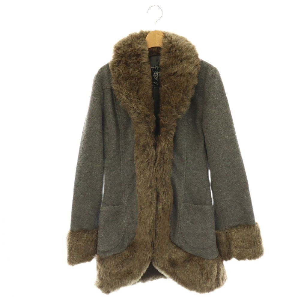 【FO022】ALGONQUINS ブラックファーコート アルゴンキン ALGONQUINS ファーコート アウター ノーカラー フェイク