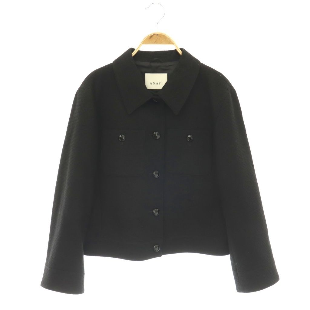 アナイ ANAYI 24AW ワッフルツイードポケット ジャケット ステンカラー ウール 38 黒 ブラック 10242710140 /HS ■OS
