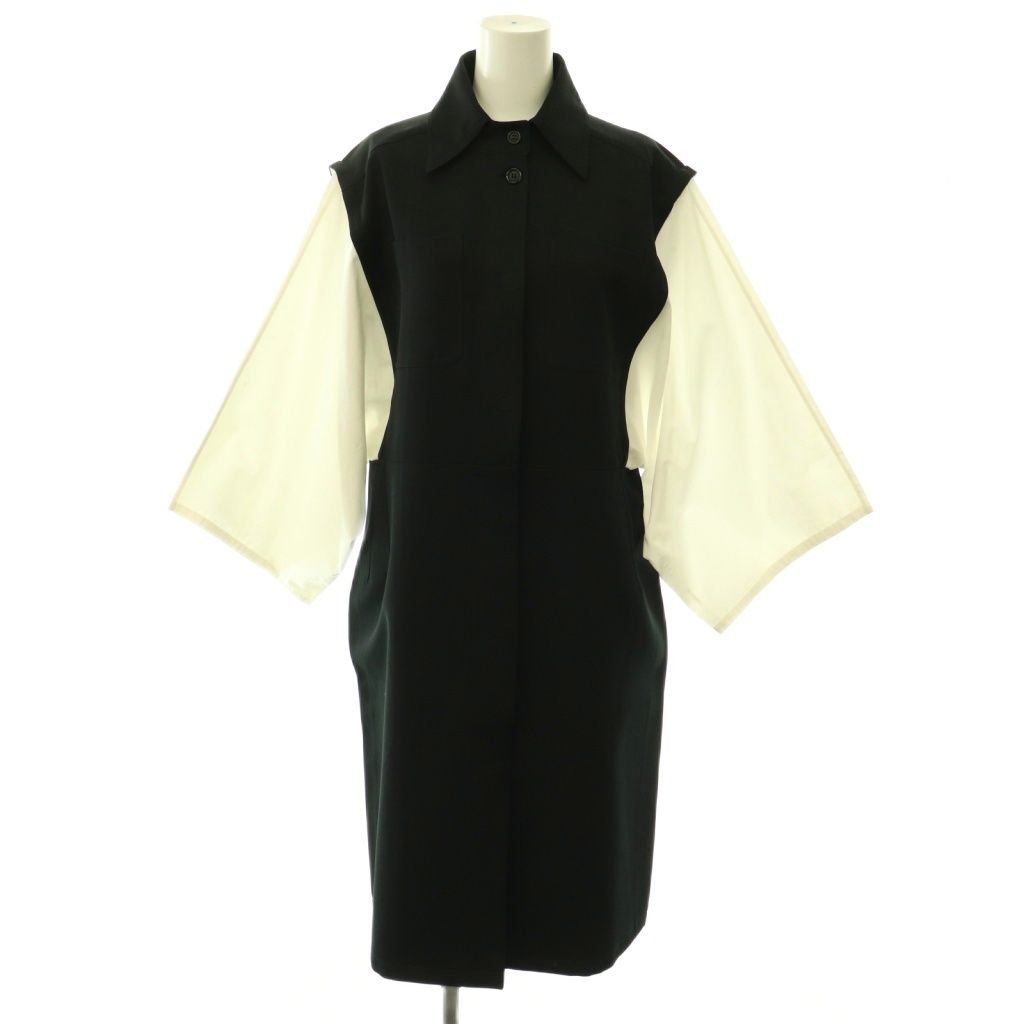 セリーヌ CELINE フィービー期 2 6AE5/688A シャツワンピース 九分袖 長袖 ロング 36 黒 ブラック 白 ホワイト /NR ■OS ■SH