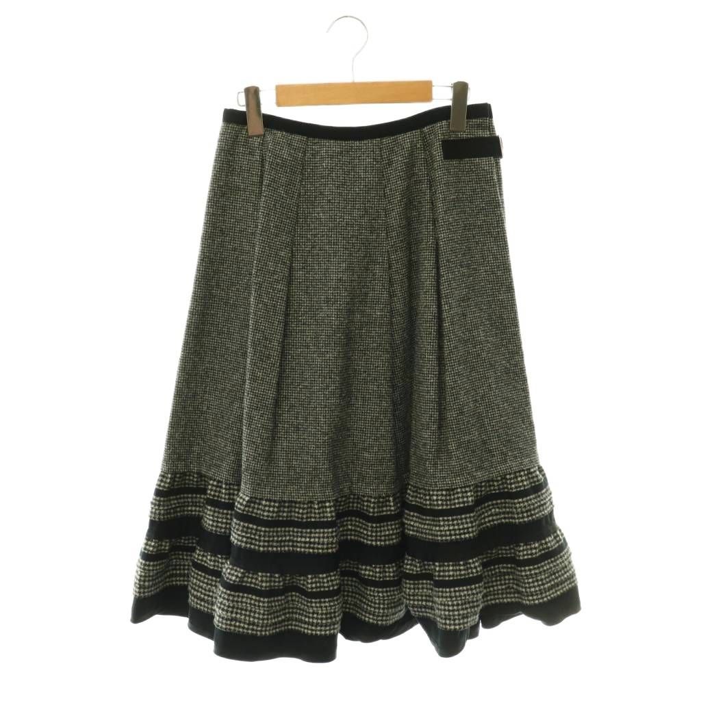 トリココムデギャルソン tricot COMME des GARCONS AD2018 ウール フレア ロングスカート 千鳥格子柄 ミモレ丈 S グレー /HS ■OS