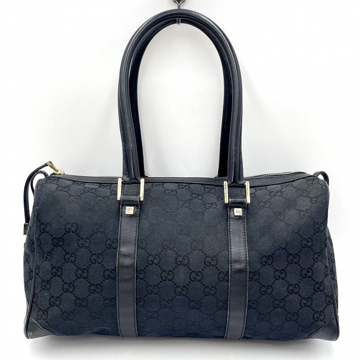 GUCCI（グッチ）GGキャンバス ボストンバッグ ハンドバッグ ブラック レザー ゴールド金具 レディース 000 0846 200047【中古】
