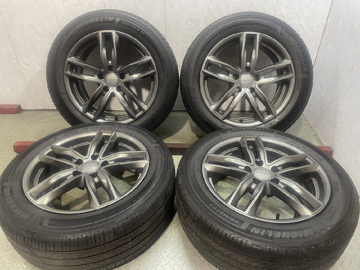 タイヤ走行短め【MICHELIN 225/55R17】夏タイヤ【EUROTECH GAYA 5 17インチ 7.5J5HPCD112+38】25年 audi純正キャップ aui|di/A6等(MTB977)