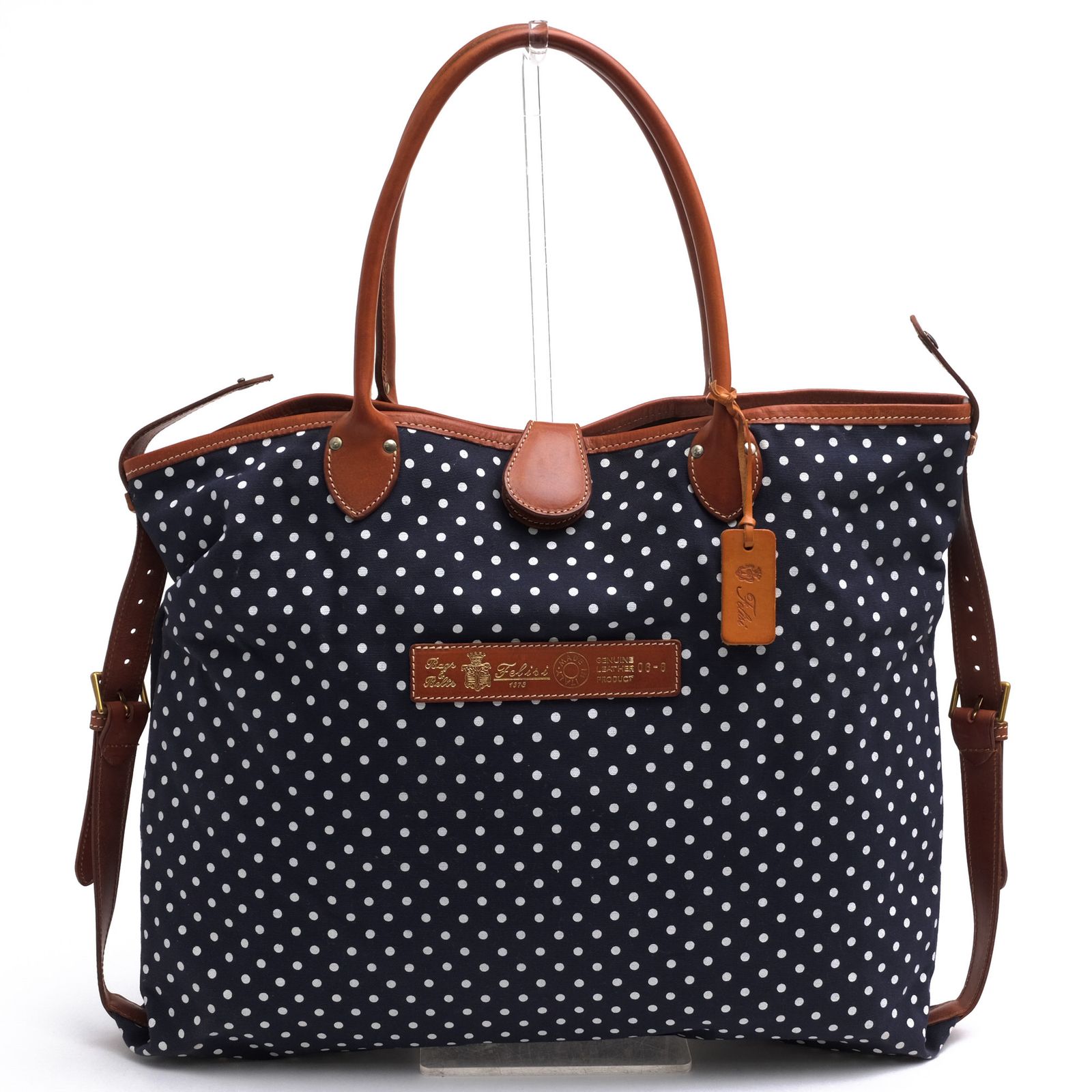 フェリージ／Felisi バッグ トートバッグ 鞄 ハンドバッグ レディース 女性 女性用 コットン 綿 キャンバス レザー 革 ネイビー 紺 06/8/DS ドット柄 肩掛け ワンショルダーバッグ