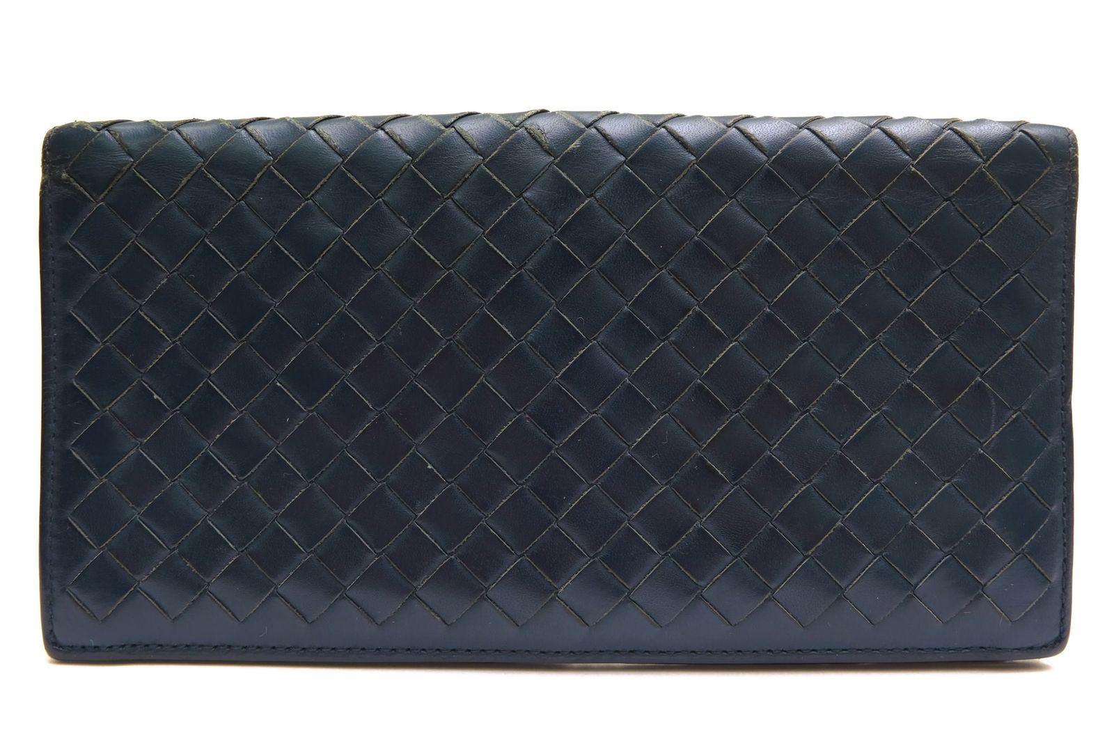 ボッテガヴェネタ／BOTTEGA VENETA 長財布 財布 ウォレット メンズ 男性 男性用 レザー 革 本革 ネイビー 紺 356011 V4651 メッシュ・イントレチャート 小銭入れなし 札入れ 定番