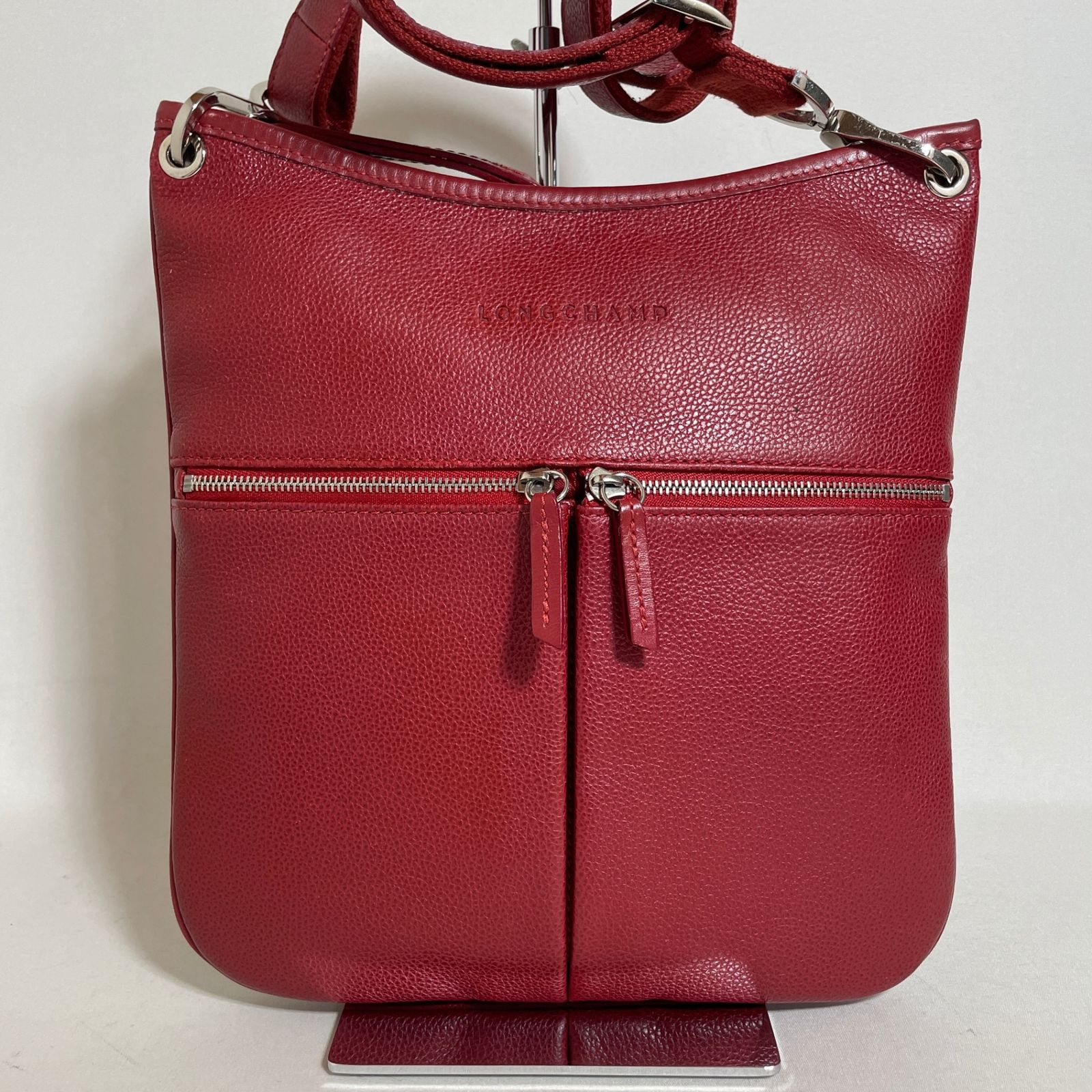 2605-137｜美品｜ロンシャン ショルダーバッグ レザー レッド - メルカリ