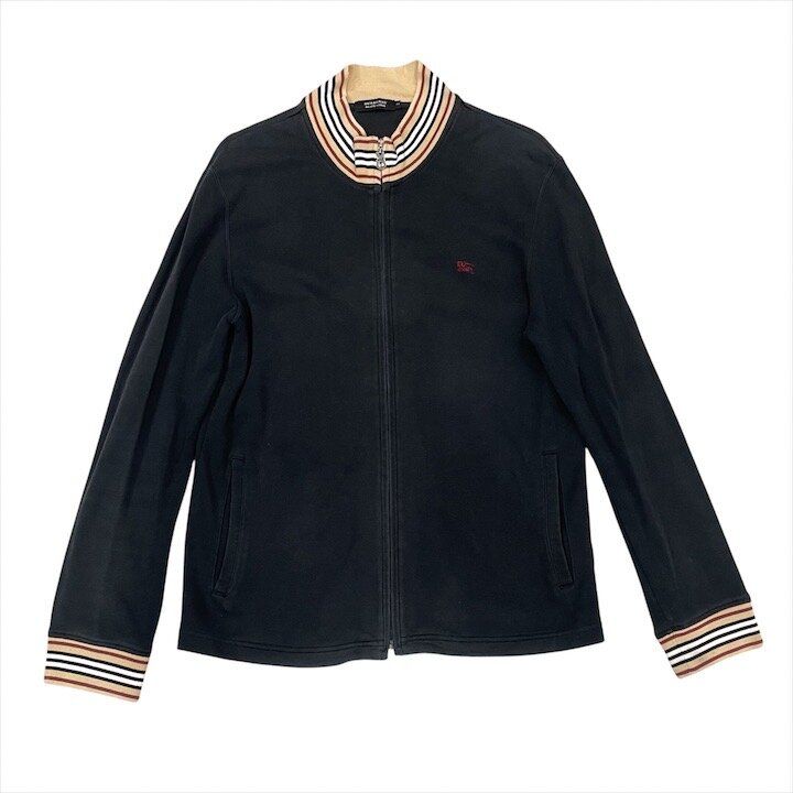 極美品・確実正規品バーバリーBurberry ブラックジップアップセーター 良品 Burberry バーバリー ブラックレーベル スウェット ジップアップ