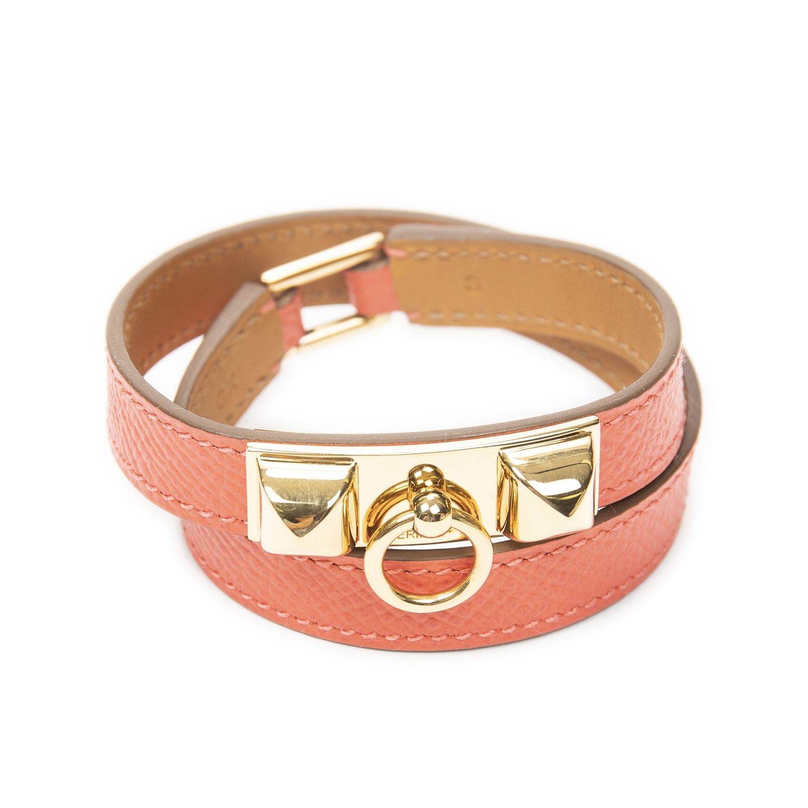[中古] HERMES エルメスRivale ダブルツアー ブレスレットピンクエプソムレザーA
