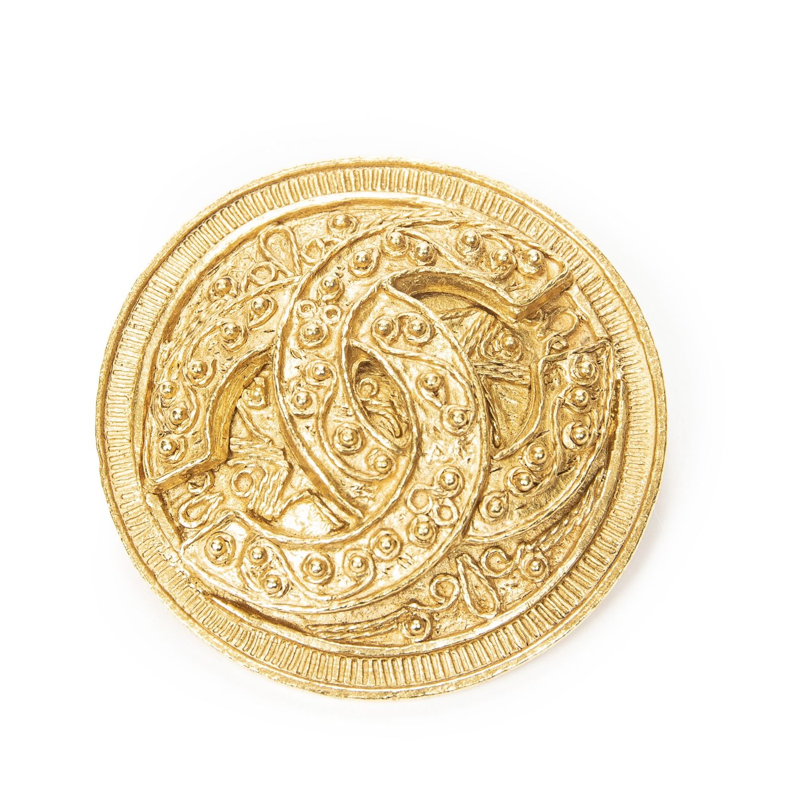 [中古] CHANEL シャネルCC Round Medallion Brooch金金メッキA