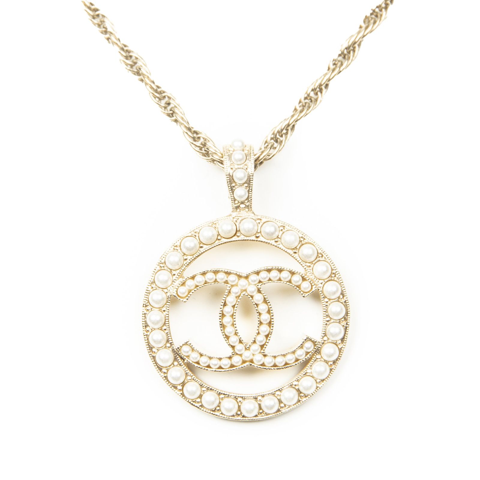 [中古] CHANEL シャネルCC Faux Pearl Round Pendant Necklace金金メッキA