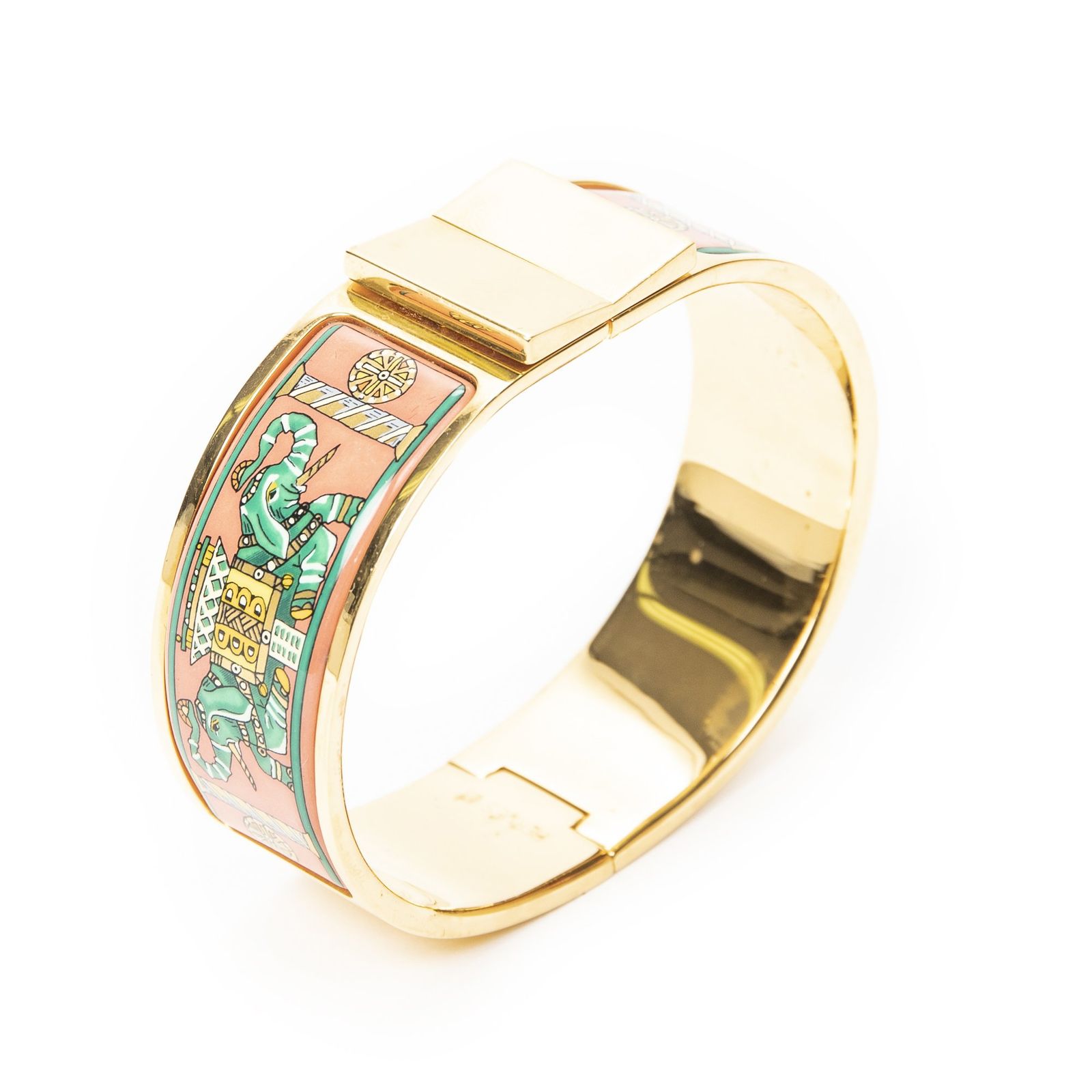[中古] HERMES エルメスLoquet Enamel Bangle金、ピンク、緑金メッキA