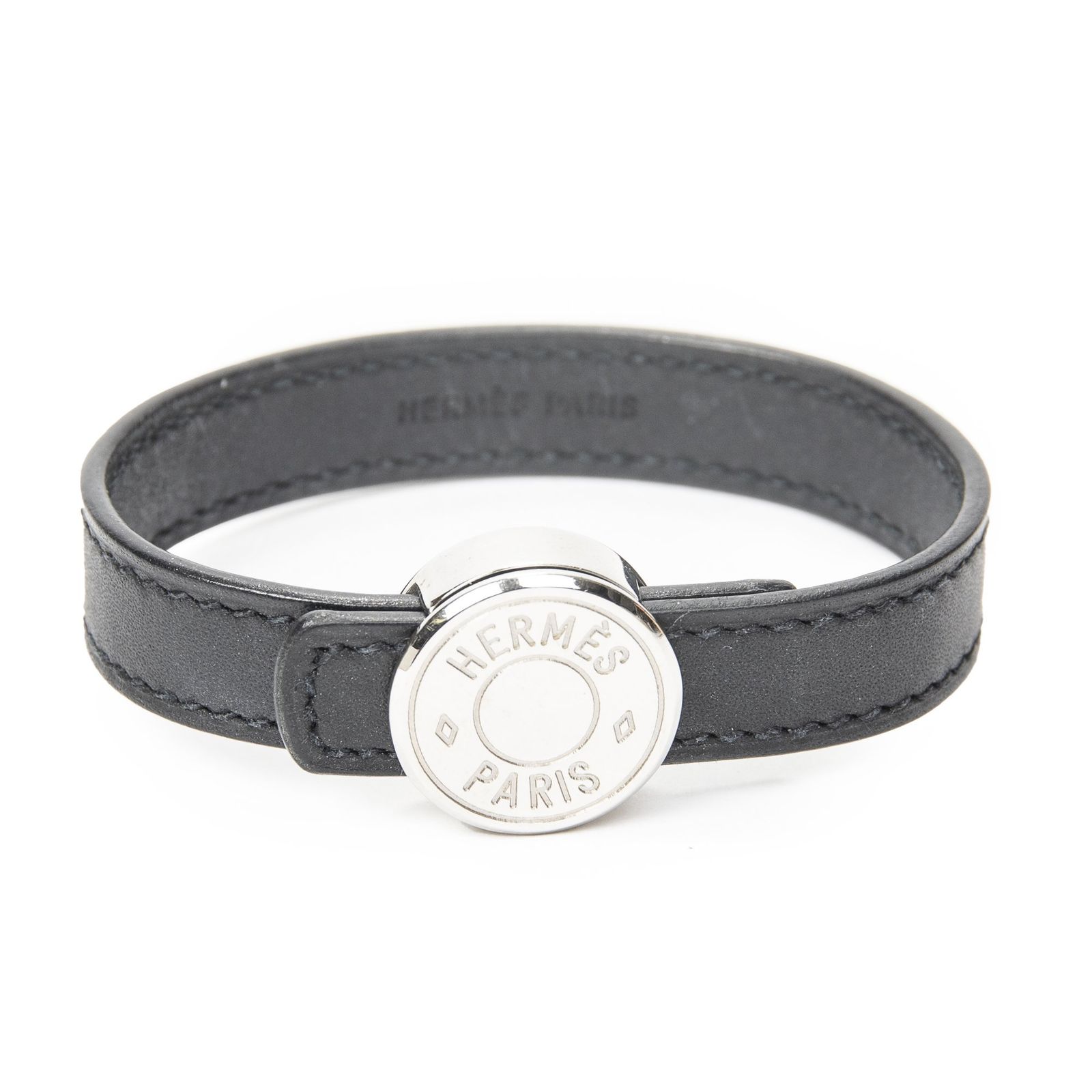 [中古] HERMES エルメスClou de Selle Bracelet黒スウイフトレザーA