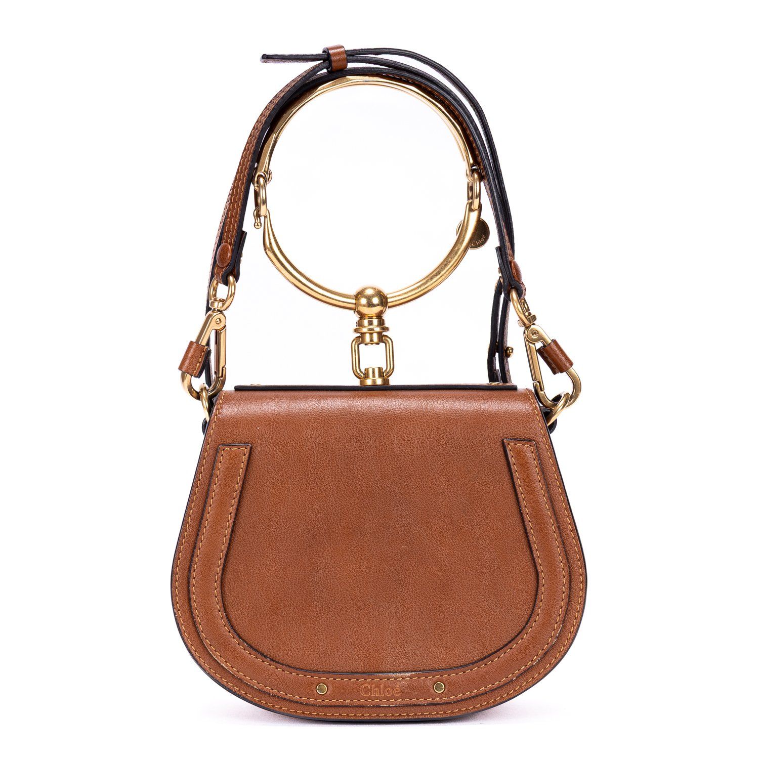 [中古] CHLOE クロエナイルブレスレットバッグ茶色スムースカーフスキンレザーA