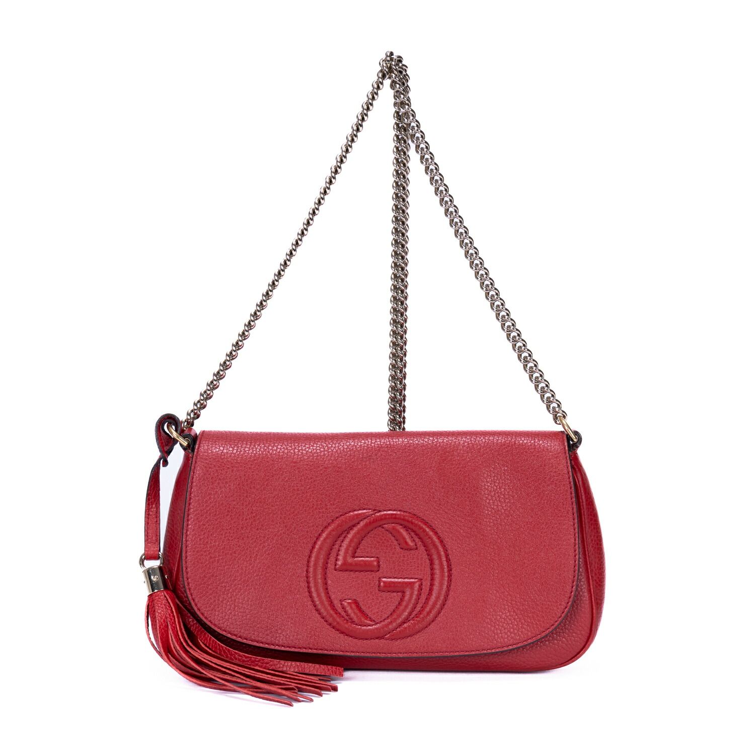 [中古] GUCCI グッチチェーンショルダー赤カーフスキンレザーA
