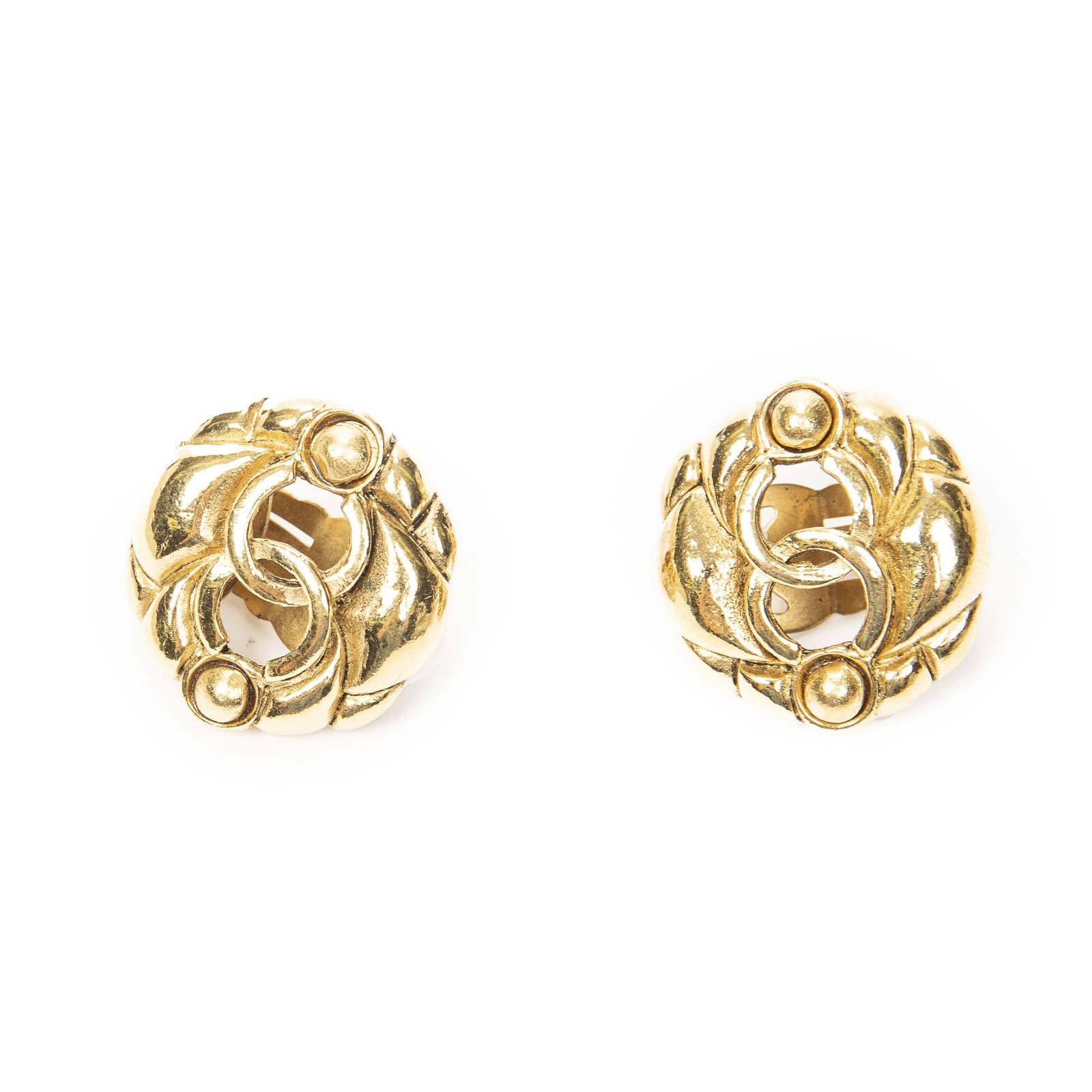 [中古] CHANEL シャネルココマーク ラウンド クリップタイプ イヤリング金金メッキA