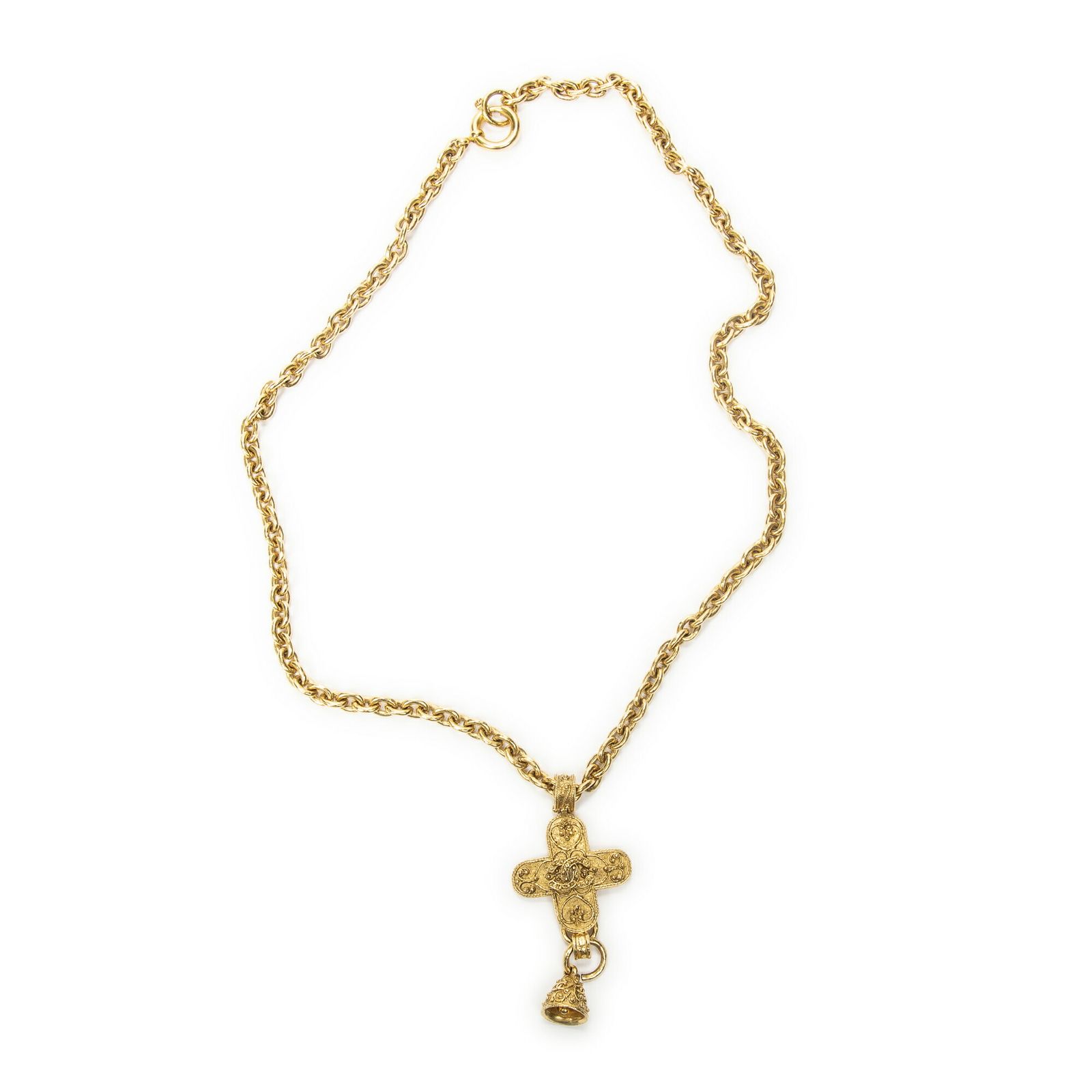 [中古] CHANEL シャネルCC Cross Bell Pendant Necklace金金メッキA