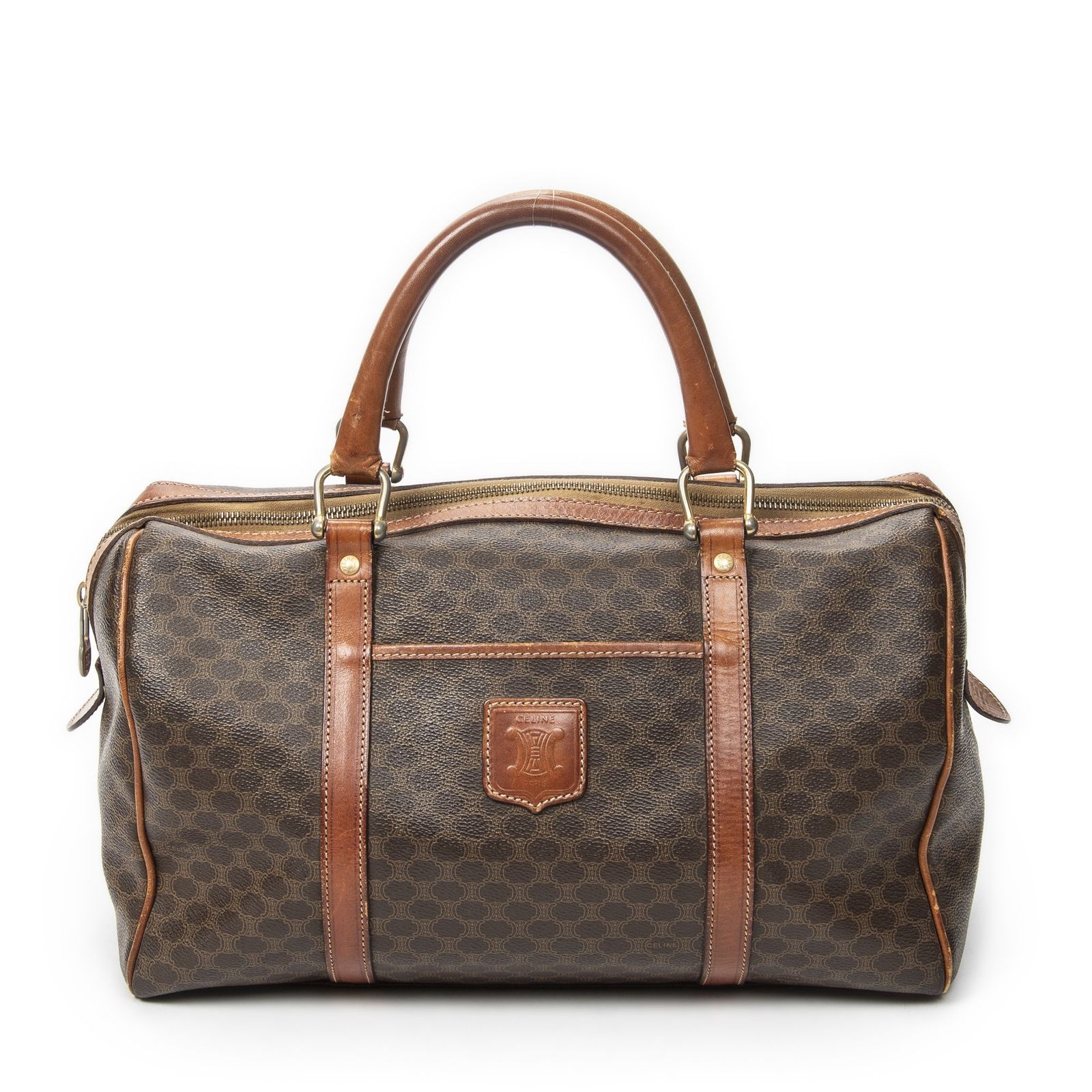[中古] CELINE セリーヌミディアムボストン茶色マカダムPVCキャンバスB