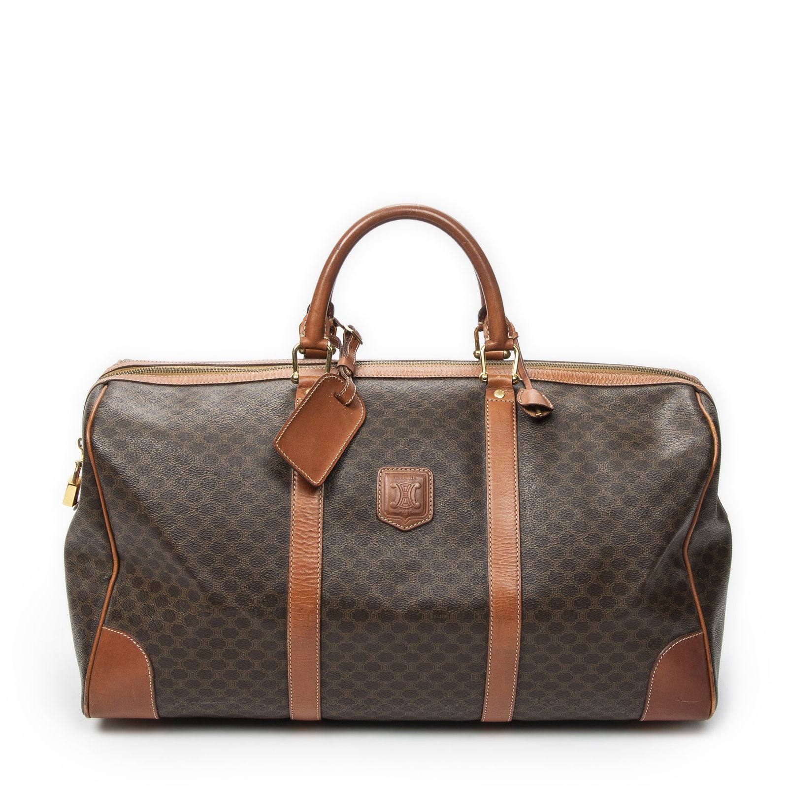 [中古] CELINE セリーヌヴィンテージ ミディアム トラベル ボストン茶色マカダムPVCキャンバスAB