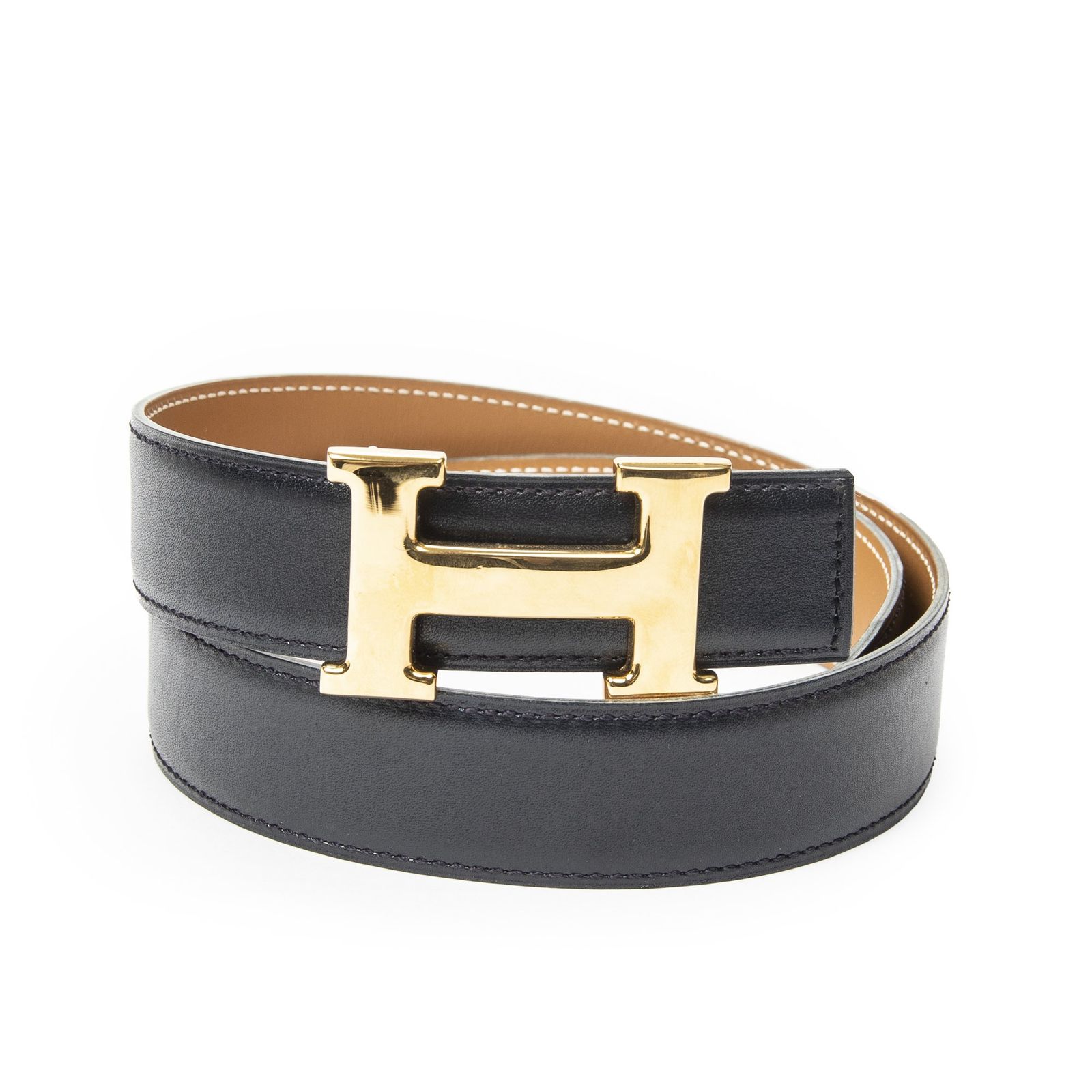 [中古] HERMES エルメスコンスタンスベルト Hベルト 32mmネイビー、茶色ボックスレザーA
