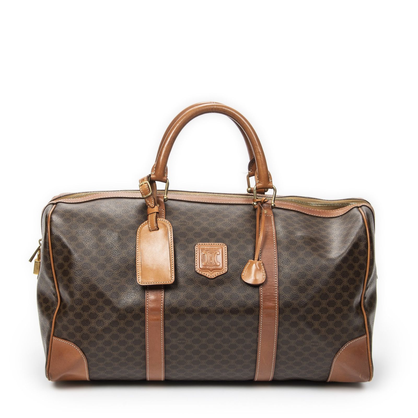 [中古] CELINE セリーヌヴィンテージ ミディアム トラベル ボストン茶色マカダムPVCキャンバスAB