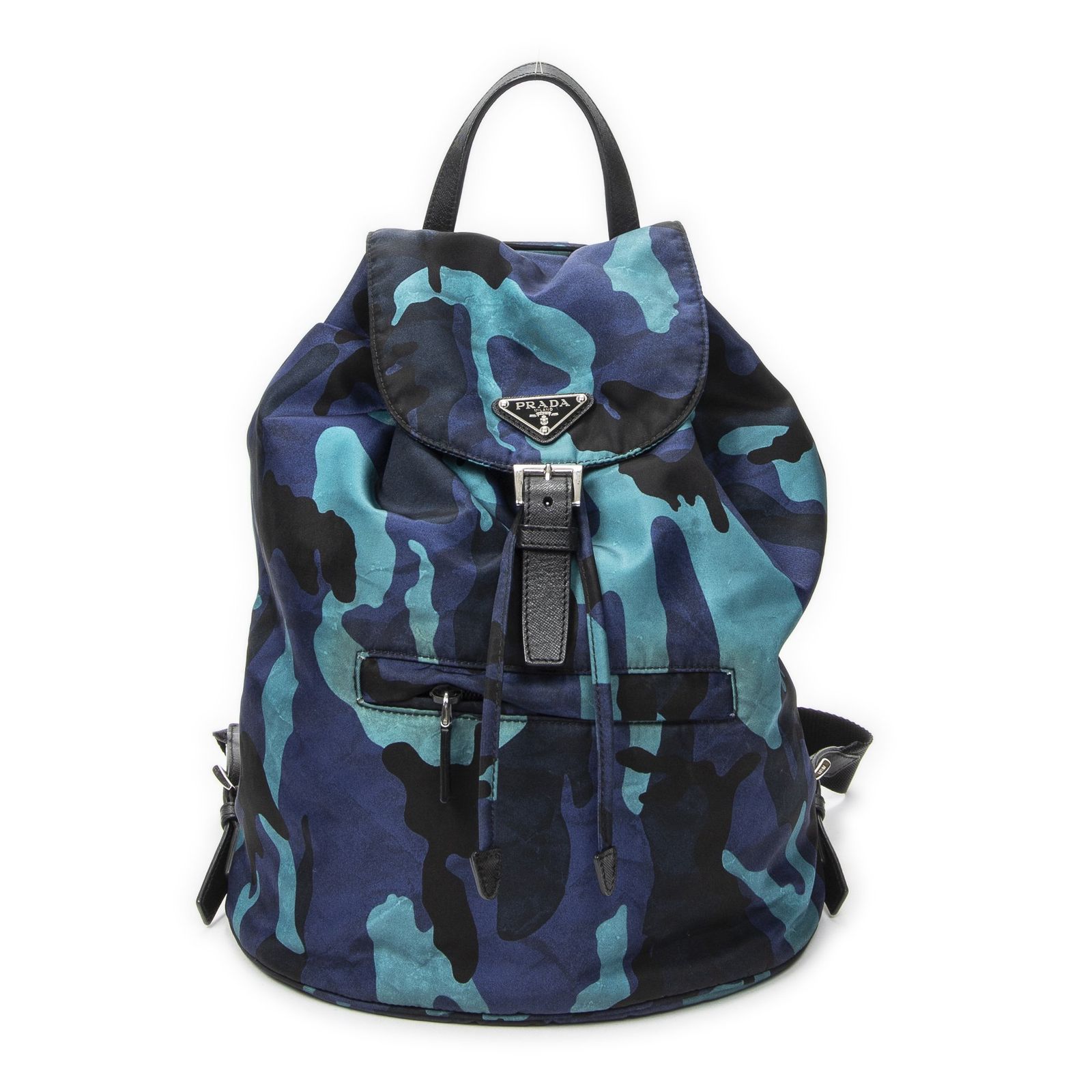 [中古] PRADA プラダドローストリング バックパックブルー/ブラックカモフラージュナイロンA