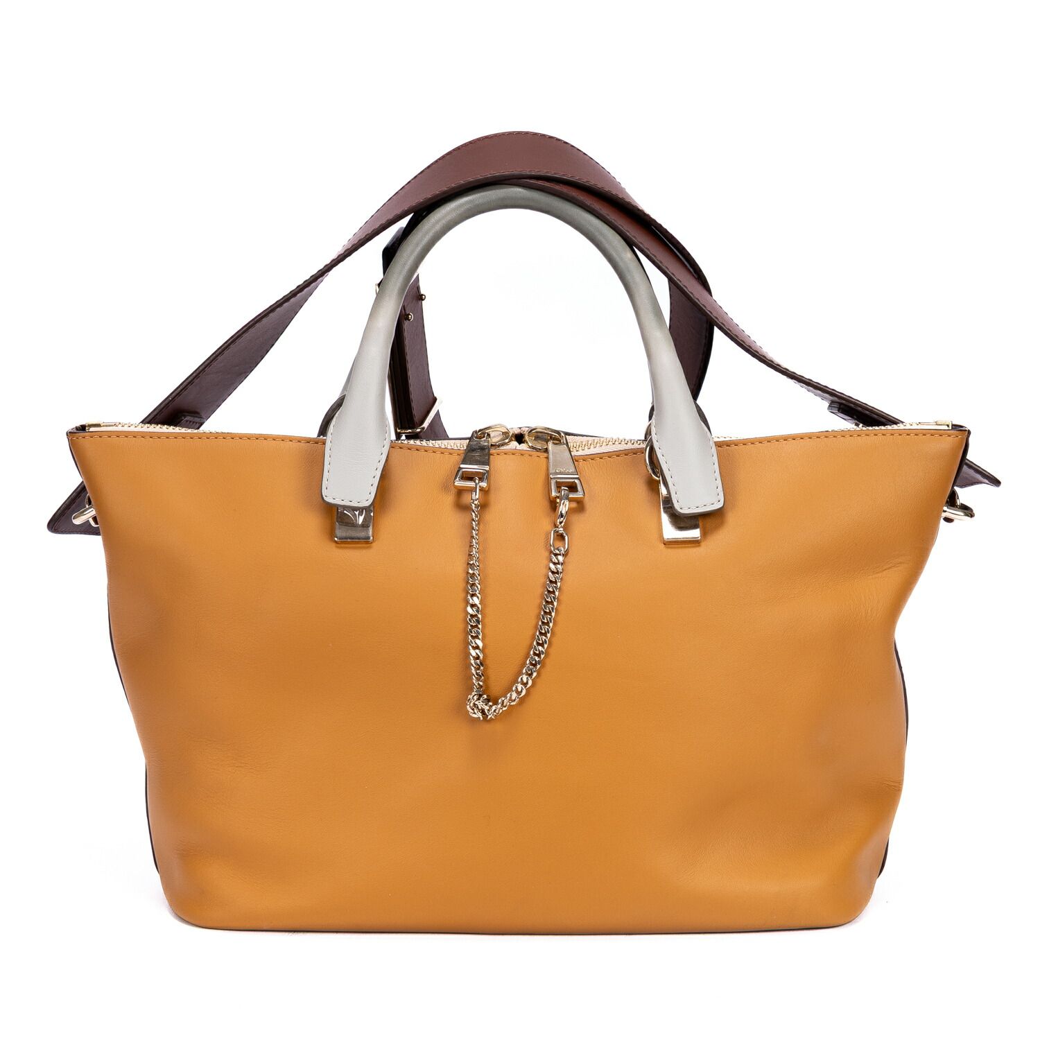 [中古] CHLOE クロエBailey Convertible 2-Way Tote茶色、グレーカーフスキンレザーA