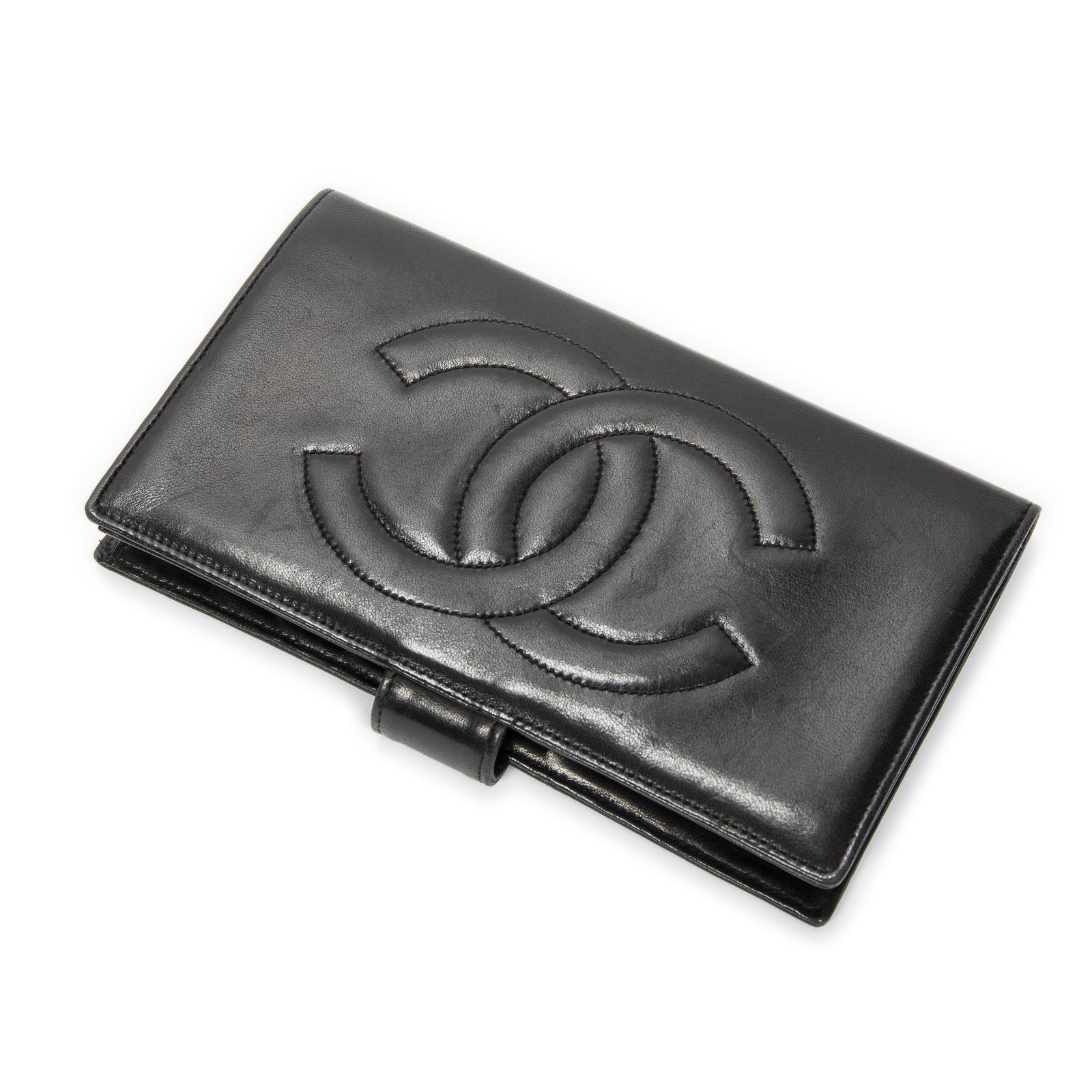 [中古] CHANEL シャネルCC タイムレス フレンチ パース ウォレット黒カーフスキンレザーAB
