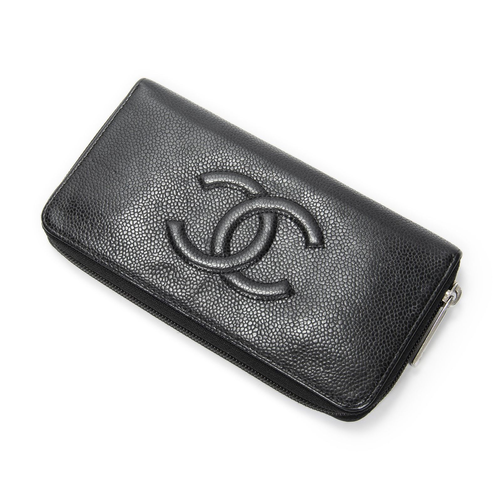 [中古] CHANEL シャネルタイムレスジップアラウンドウォレット黒キャビアレザーA