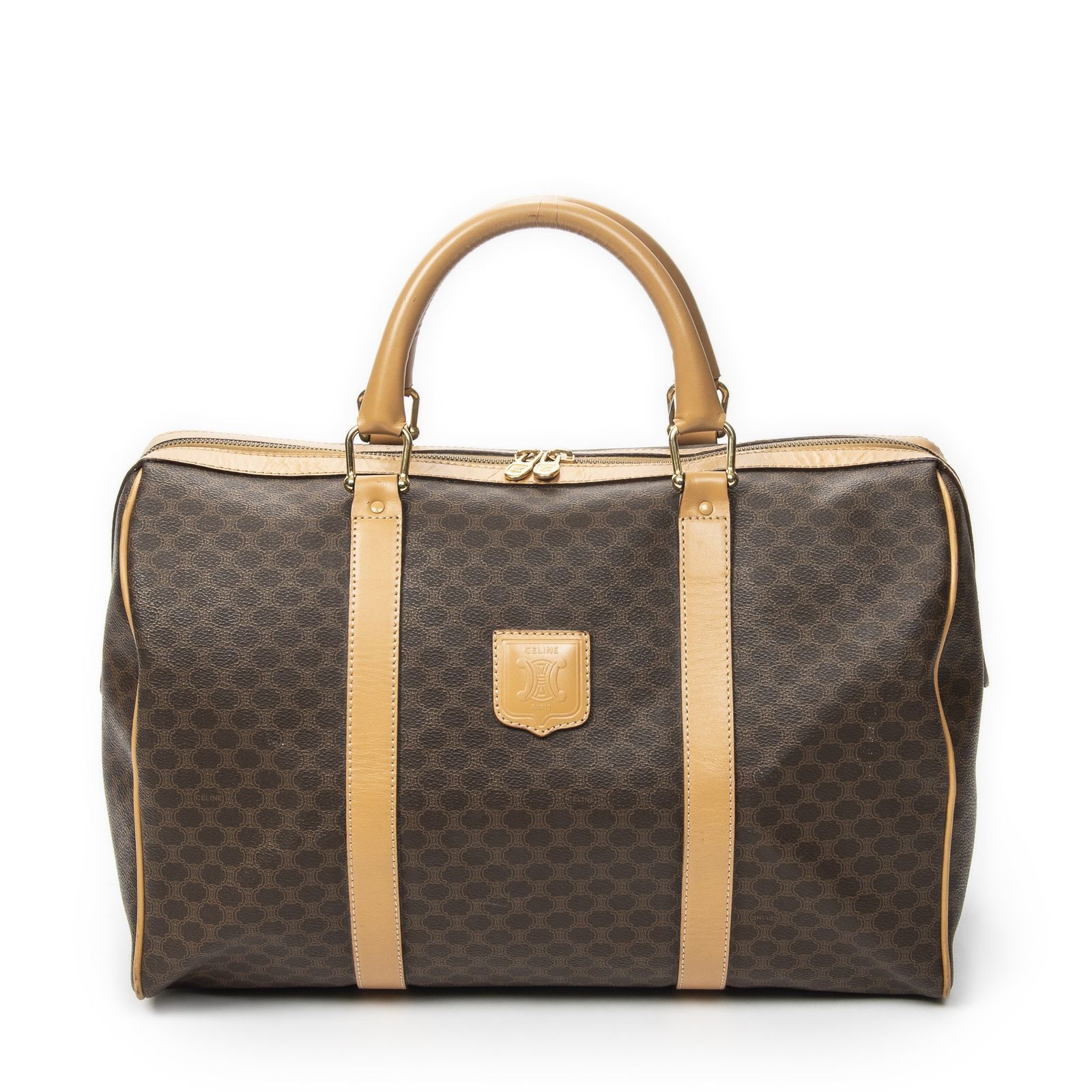 [中古] CELINE セリーヌヴィンテージ ミディアム トラベル ボストンベージュ/ブラウンマカダムPVCキャンバスA